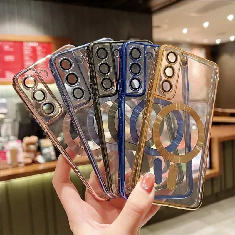 Luxe Plating Voor Magsafe Magnetische Case Voor Samsung S25 S24 S23 S22 Ultra Plus S21 S20 FE Note20 A35 a55 A05 Clear Cover