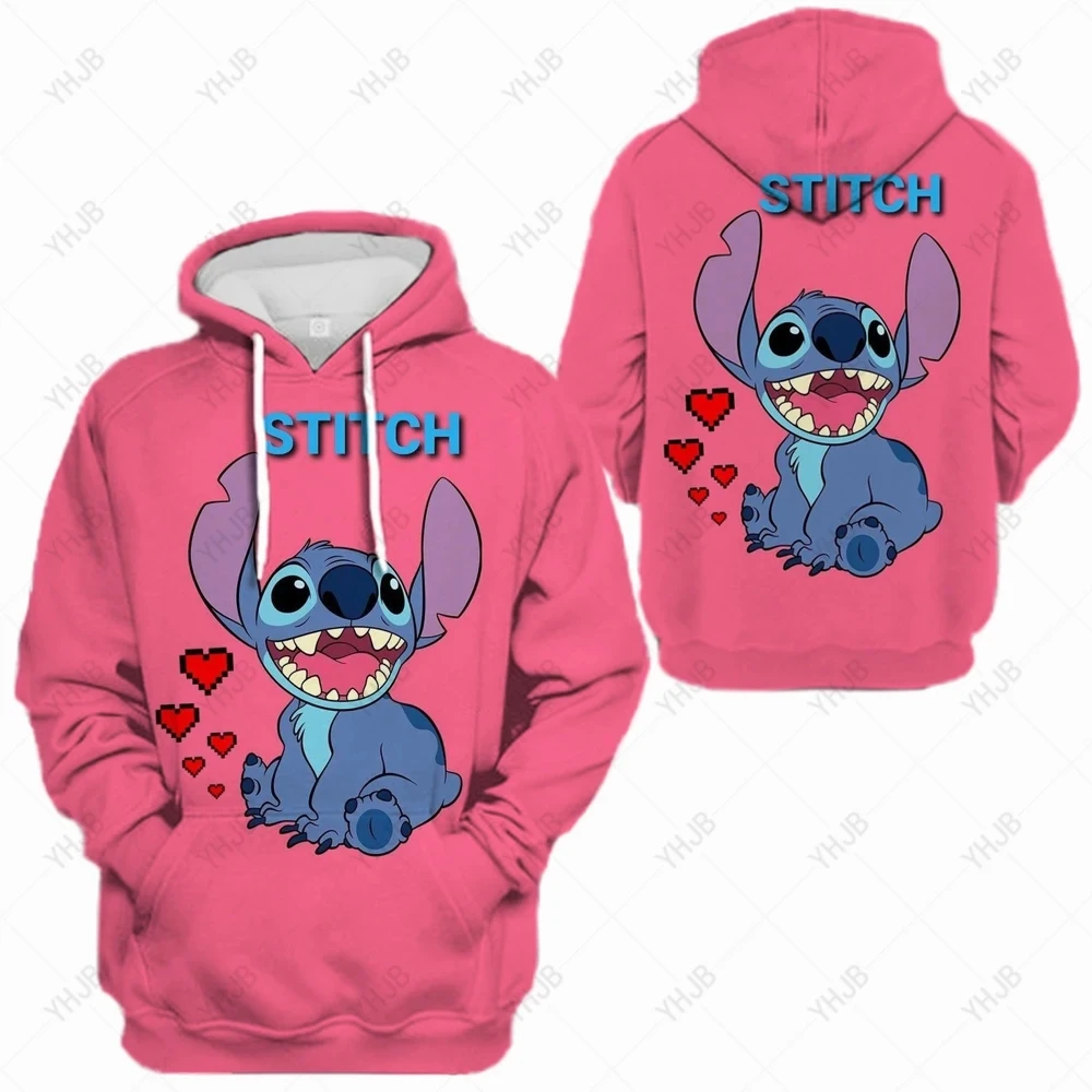 Disney Stitch Print Hoodie for Women, Casual Harajuku Clothing, Long Sleeve, Female Hoodies, Autumn and Winter