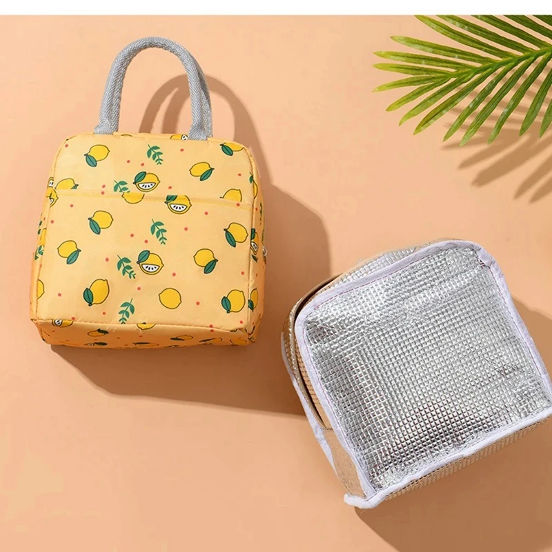 Scatola per il pranzo più fresca stampata al limone borsa per il pranzo in tela di alluminio isolata portatile borse per il pranzo da Picnic per