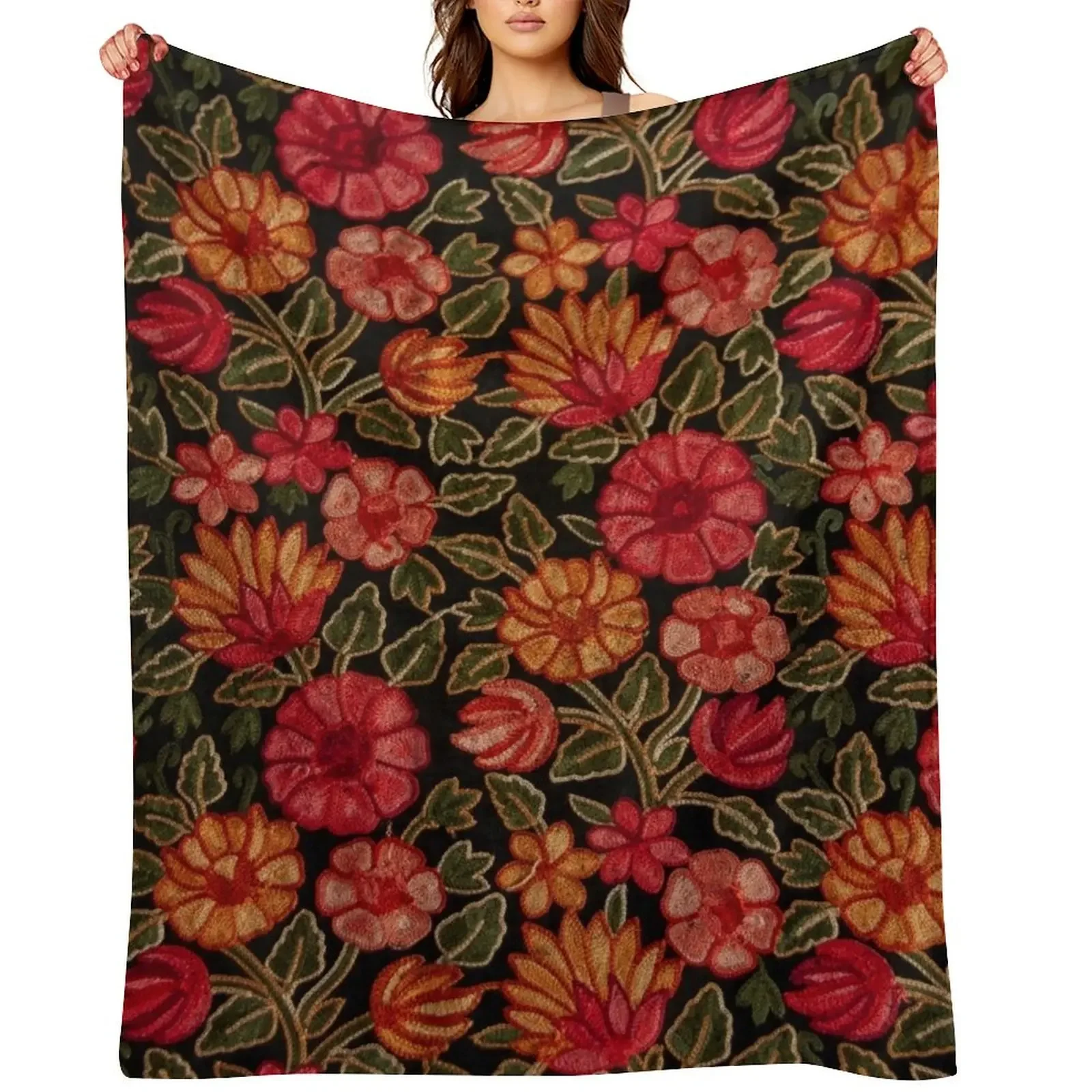 Gypsy Floral Kashmiri Embroidery Throw Blanket Warm Tourist Blankets Sofas Of Decoration Furry Blankets