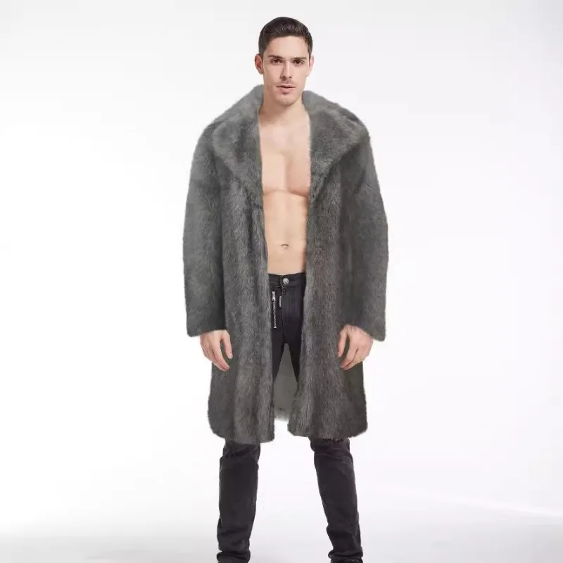 Luxury Brand Men's Faux Fur Coat Fall Winter Warm New Long Coat Save Pockets Straight Hem Streetwear Cardigan Coats