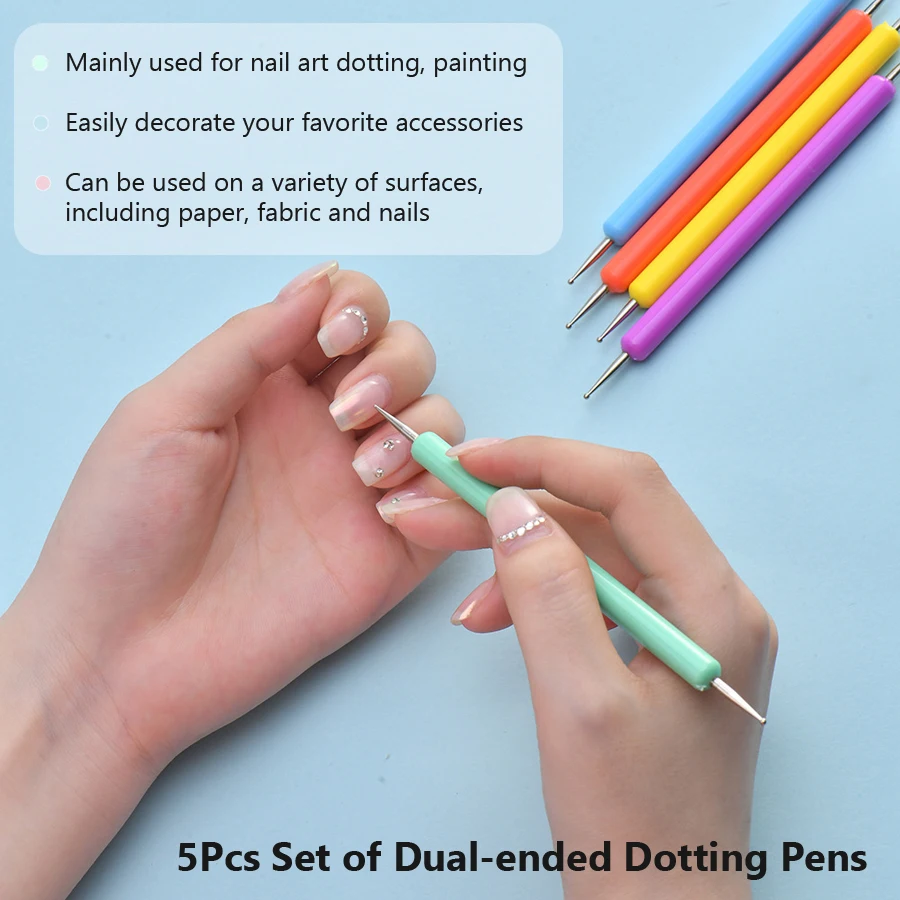 Description Picture 4 of item5Pcs Candy Colors Nail Art Dotting Pens, Dual-ended Drawing Painting Rhinestones Picker Manicure Tools