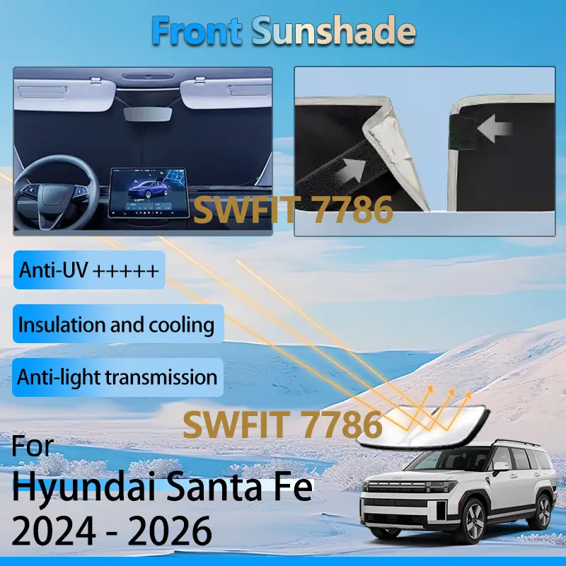 

Front Window Sun Shade For Hyundai Santa Fe 2024 2025 2026 MX5 Accessorie Windshield Heat Insulation Sunshade Waterproof Sticker