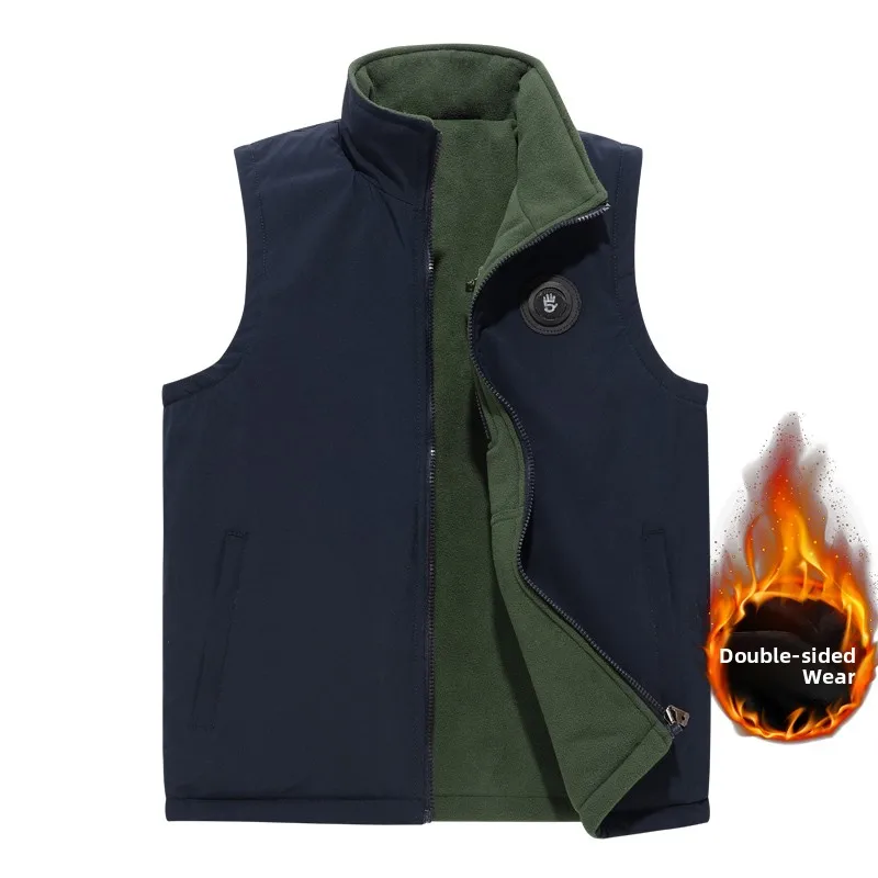 

Мужской уличный жилет на подкладке, двусторонний, из вельвета, больших размеров, повседневный, свободного кроя, на молнии