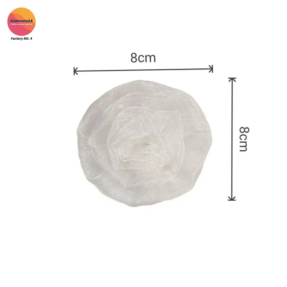 Mesh Pleated Rose Simple Three-dimensional Fabric Flower DIY Plus Pin Brooch Clothes Bag Accessories Accessories