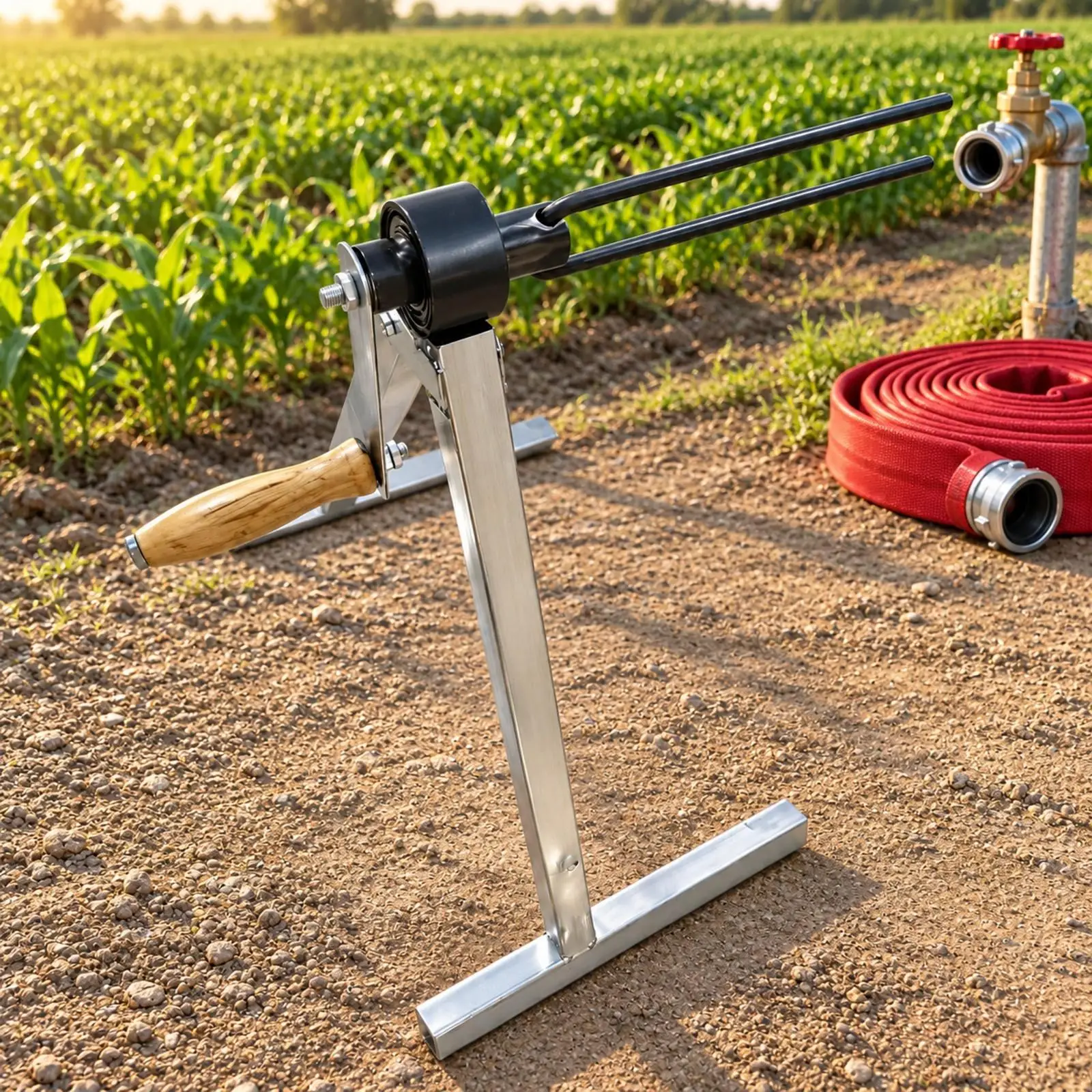 Foldable Hose Reel with Cross Base Freestanding Hand Crank Hose Reel Large Capacity Weather Resistant