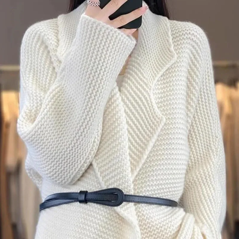 秋冬カーディガンセータージャケット女性2025新作ファッションルーズミディアムロングニットセーターコート女性カジュアルアウターウェアレディース