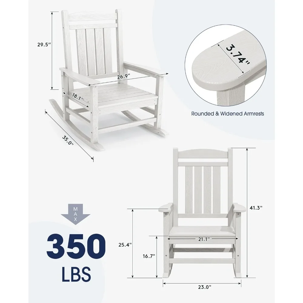 مجموعة كراسي هزازة خارجية عالية الكثافة من البولي إيثيلين مكونة من 4 قطع، كراسي هزازة للفناء بسعة 330 رطل للبالغين، متينة وCom