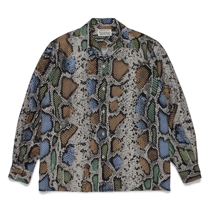 WACKO MARIA Heavyweight Brand Japanese Retro Style Mens Womens Colour Block Snake Hawaii Autumn Long Sleeve Shirt