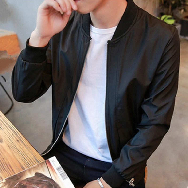 

Men's Casual Black Thin Slim Fit Stand Collar Long Sleeved Round Neck Zip Up Jacket Coat Top Solid Business Fashion Men Jacket