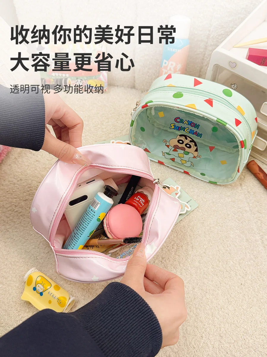 Nova bolsa de maquiagem bonito crayon shin-chan saco de cosméticos viagem saco de armazenamento de higiene pessoal à prova dwaterproof água saco transparente moda