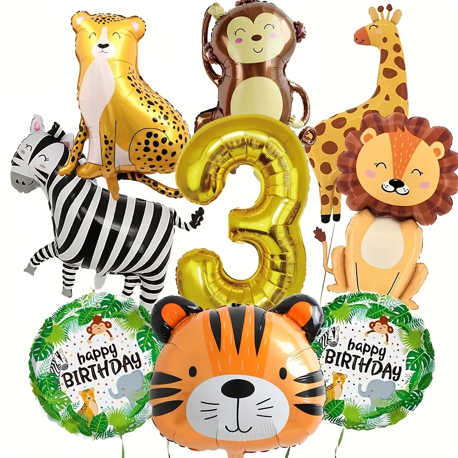 9 قطعة/المجموعة الغابة سفاري حفلة الحيوان الذهب بالونات رقمية للأطفال سنوات حفلة عيد ميلاد الديكور الغابات لوازم الحفلات الهدايا #4