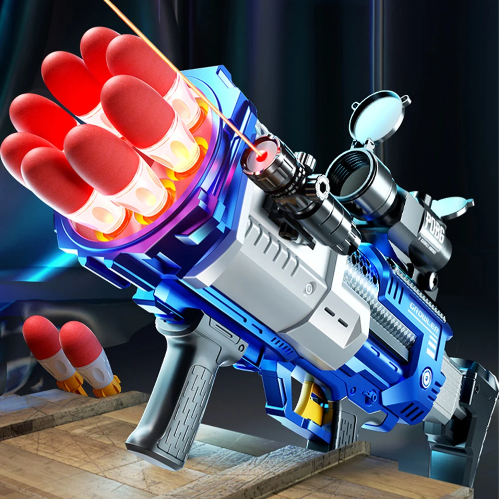 

Tactical Electric Burst Rocket Launcher Light Bazooka Submachine Gun Boy Soft Bullet Gun Birthday Gifts with Sound Light Effects