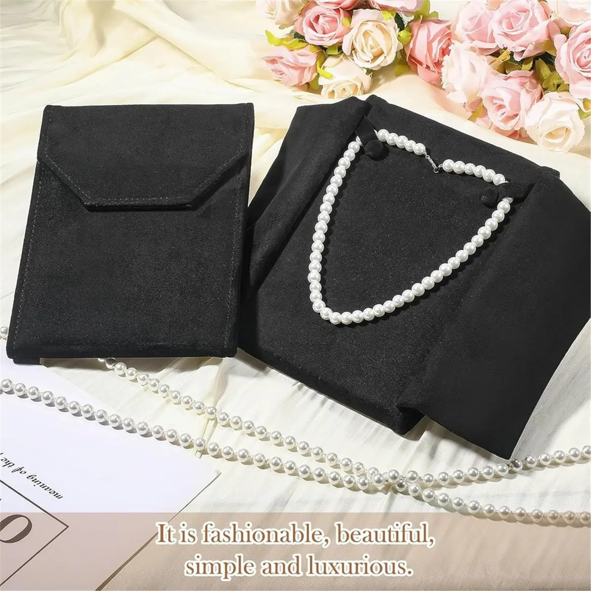 

2026 New 6 Pcs Necklace Jewelry Display Folder Travel Necklace Organizer Women Pearl Jewelry Pouch Gift Bag(Black)