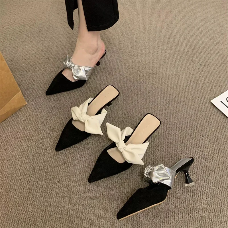 Summer Sexy Fashion Bow Banquet Elegant Casual Comfortable Women\'s Stiletto Sandals Comfortable Zapatos De Mujer 2024