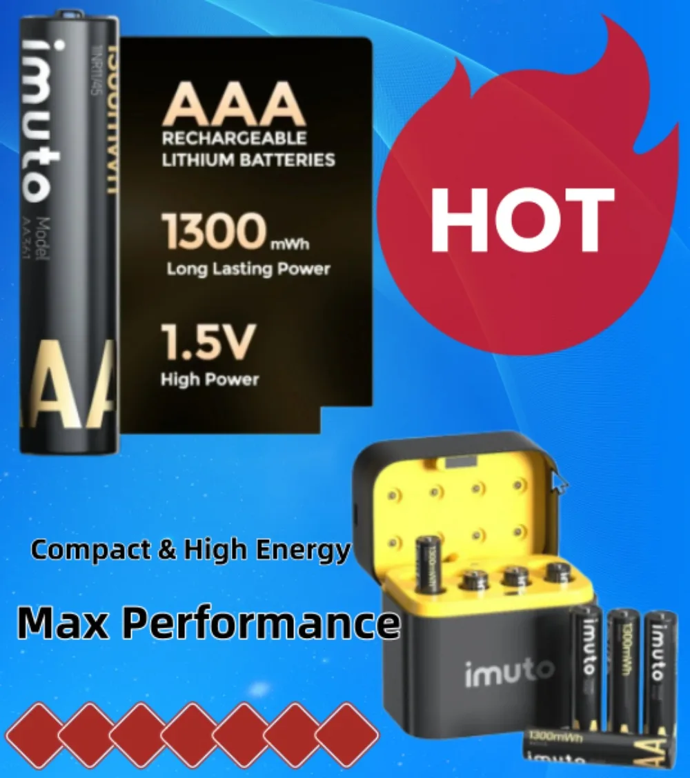 1300mWh AAA Rechargeable Lithium Batteries 1.5V, USB-C LED Charging Case Included, 4-Pack High Capacity Long Lasting Batter