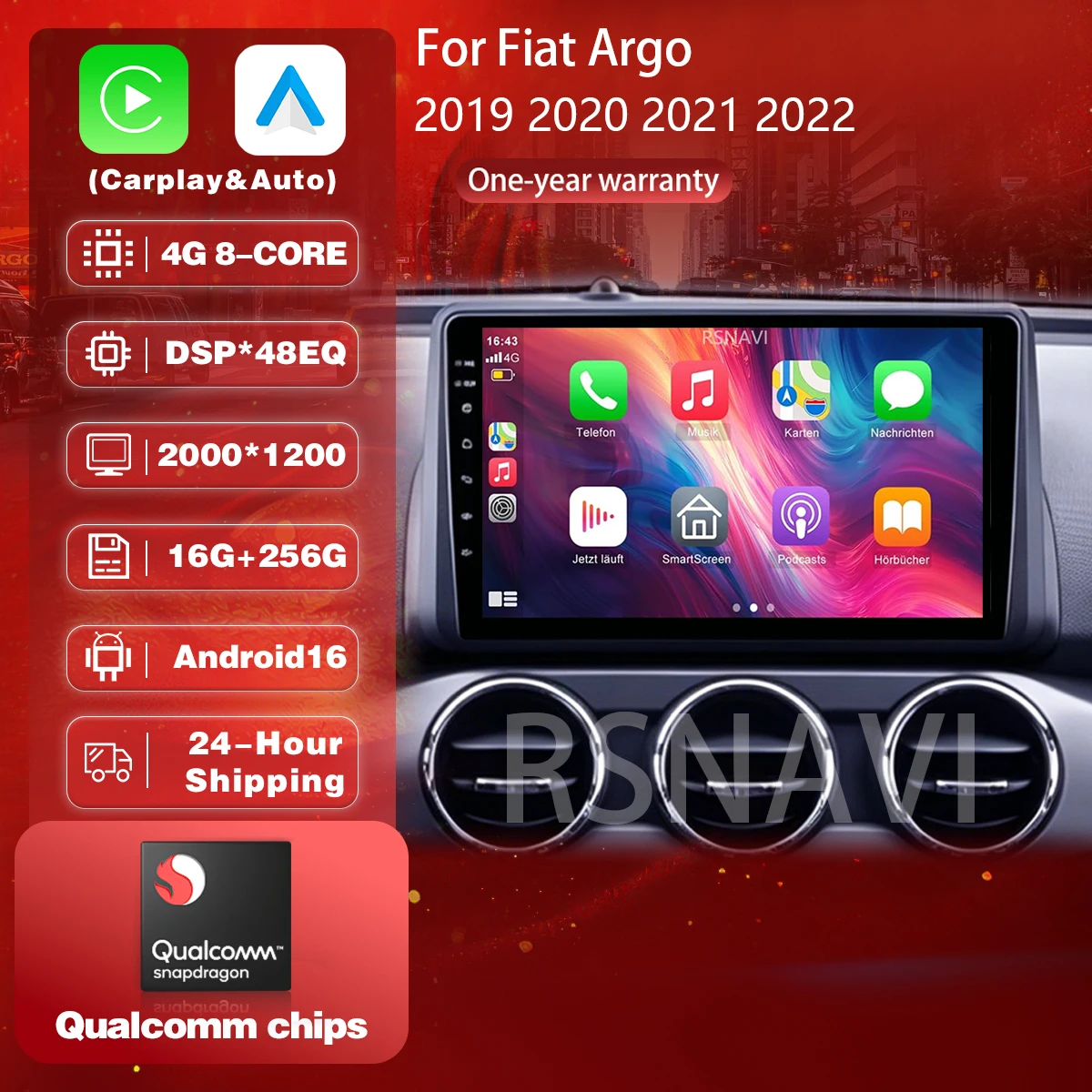 Android 16 Carplay Auto Car Radio Player For Fiat Argo 2019 2020 2021 2022 GPS Stereo DVD 2K Screen steering wheel app control