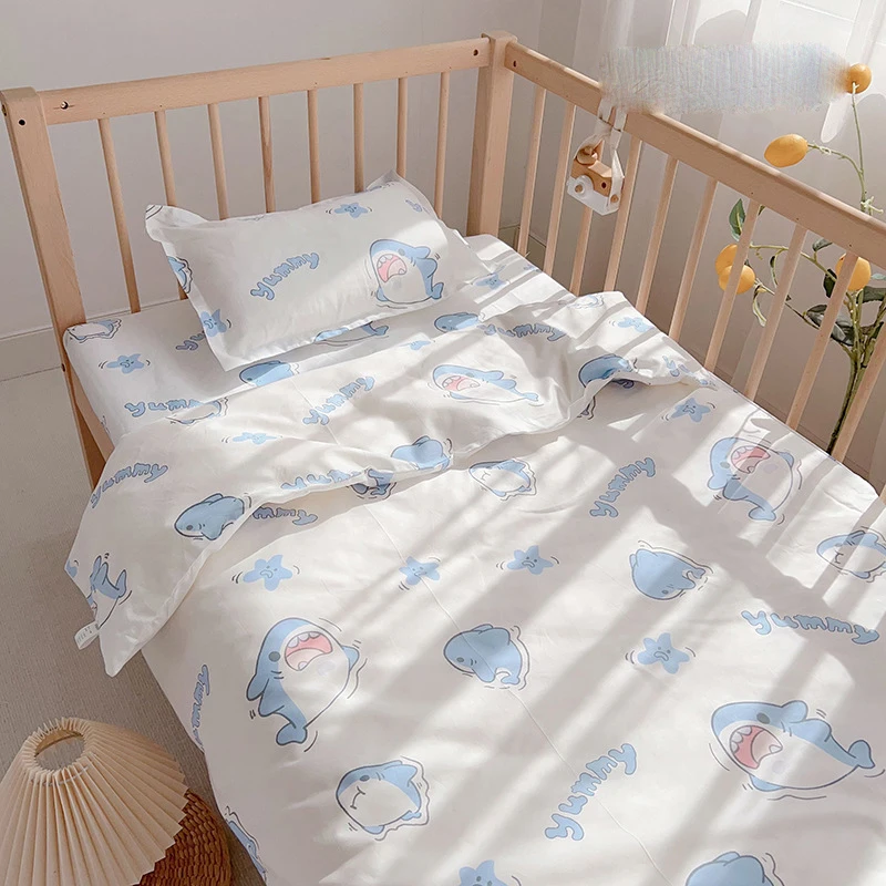 3Pcs Set Newborn Baby Bedding Sets Cotton Cartoon Printing Infant Toddlers Bed Sheet Pillowcase Duvet Cover Case Blanket Kids