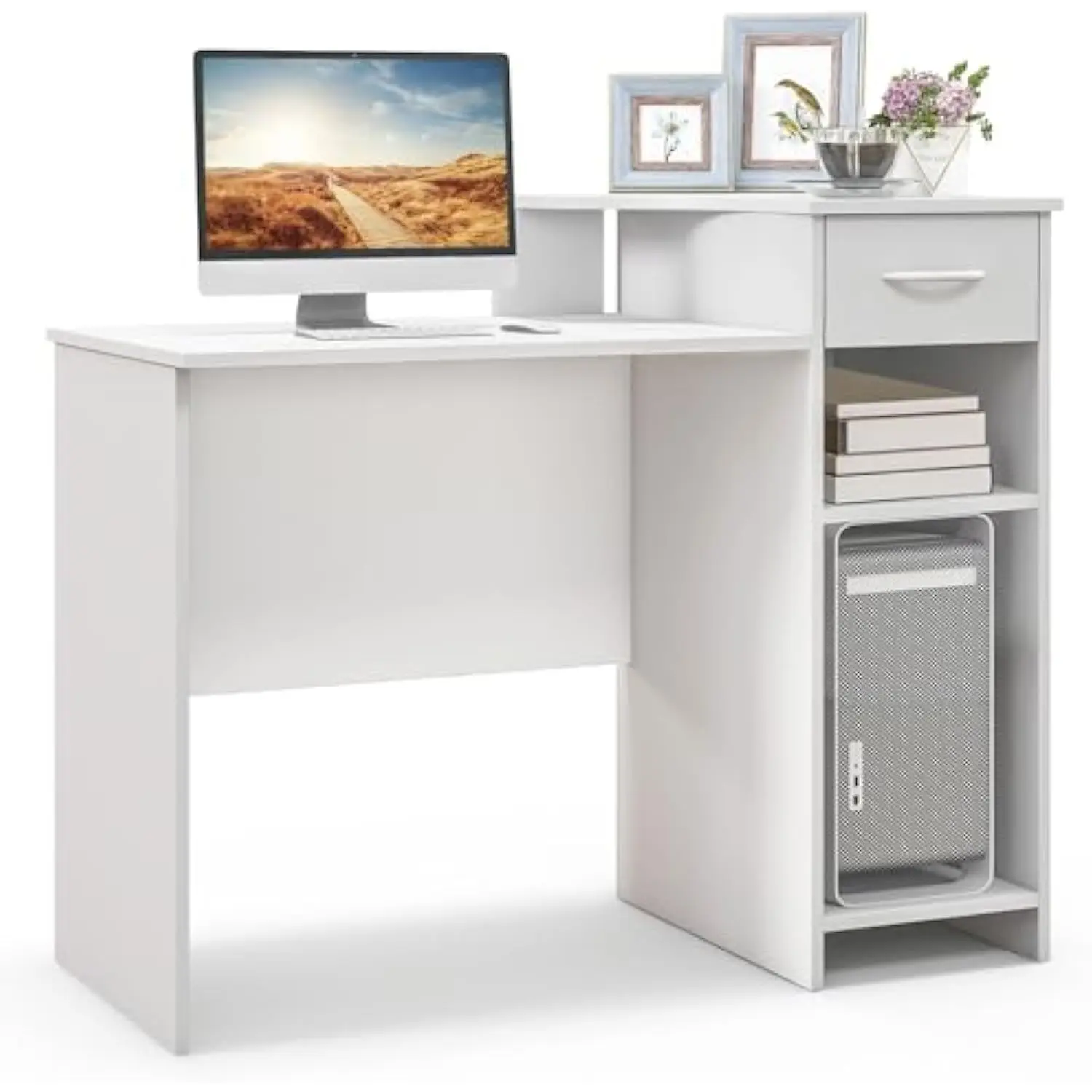 

Компьютерный стол, современный стол для ноутбука с регулируемой полкой и отверстием для кабеля, компактный письменный стол, учебный стол с подставкой для монитора, W