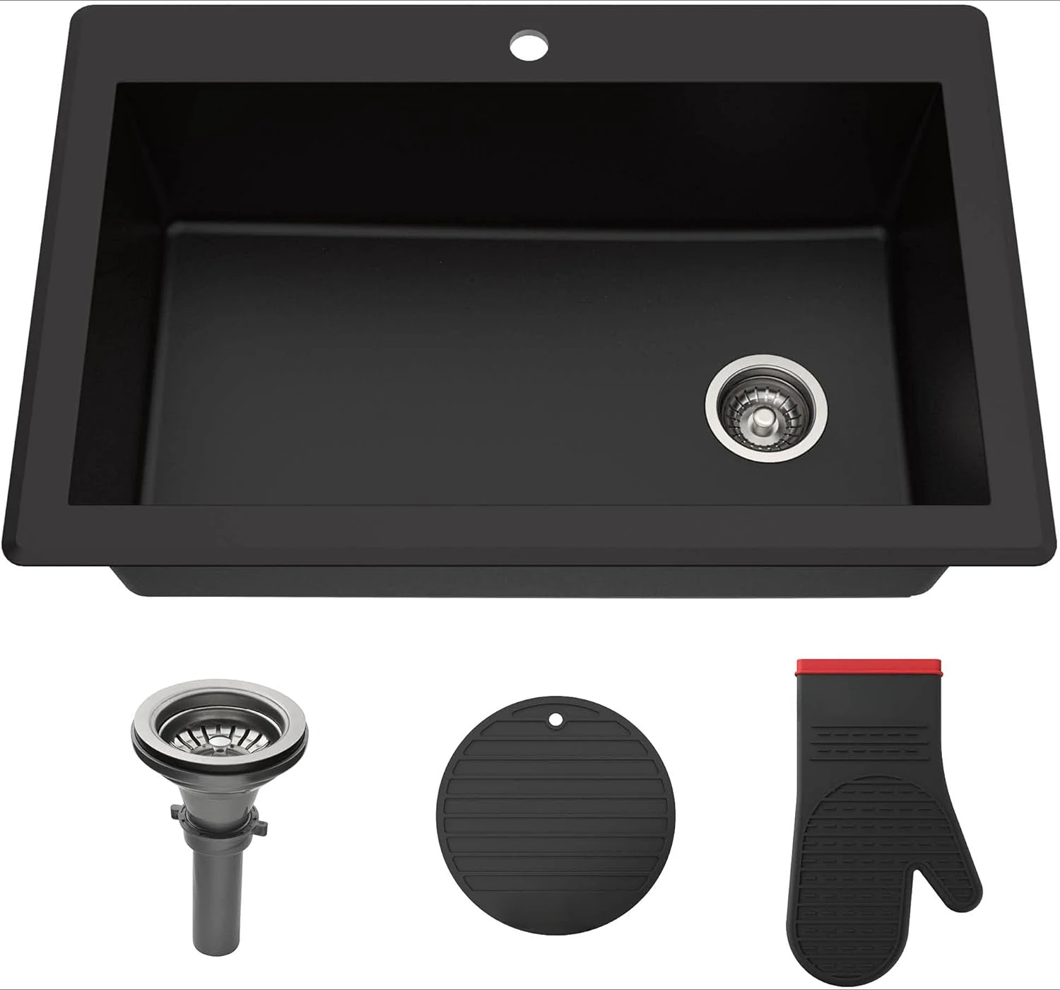 

33” Dual Mount Single Bowl Granite Kitchen Sink in Black, KGD-54BLACK