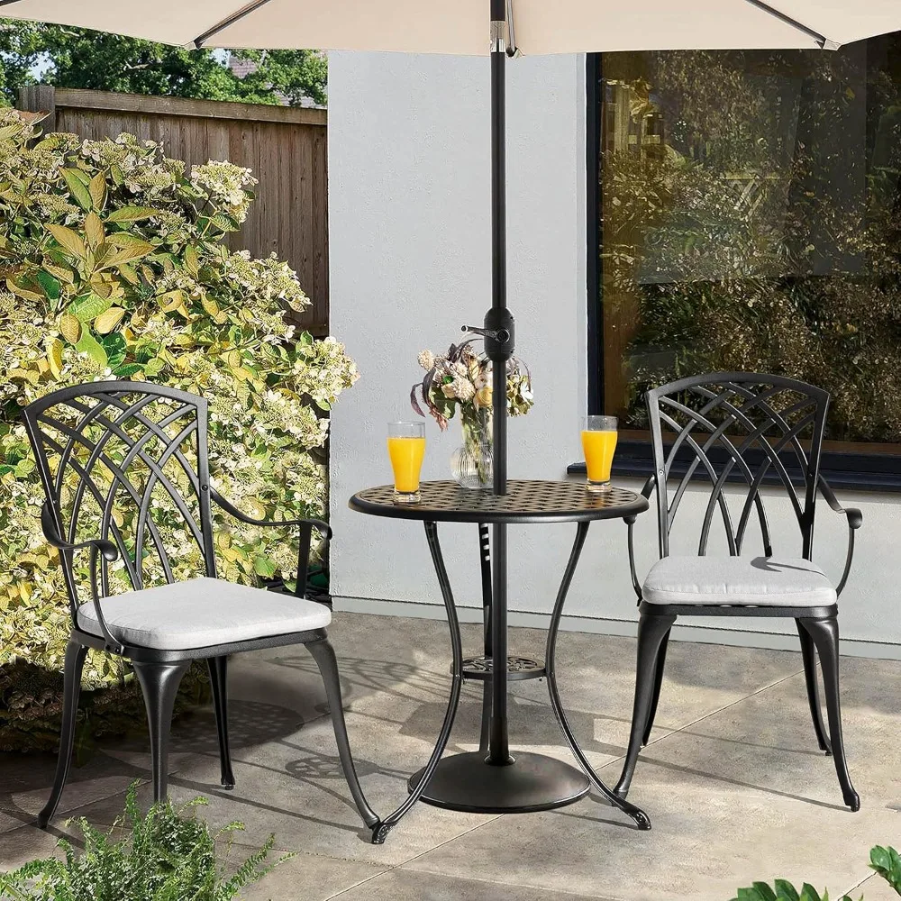 

Bistro Set 3 Piece Outdoor Cast Aluminum Patio Bistro Set Patio Table and Chairs Set of 2 with Umbrella Hole and, Customized