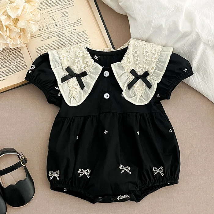 2025 neue Sommer Neugeborenen Baby Mädchen Strampler 0-24 M Baby Mädchen Kleidung Spitze Kragen Baumwolle Stickerei Bogen kleinkind Baby Mädchen Overall – Detail 9
