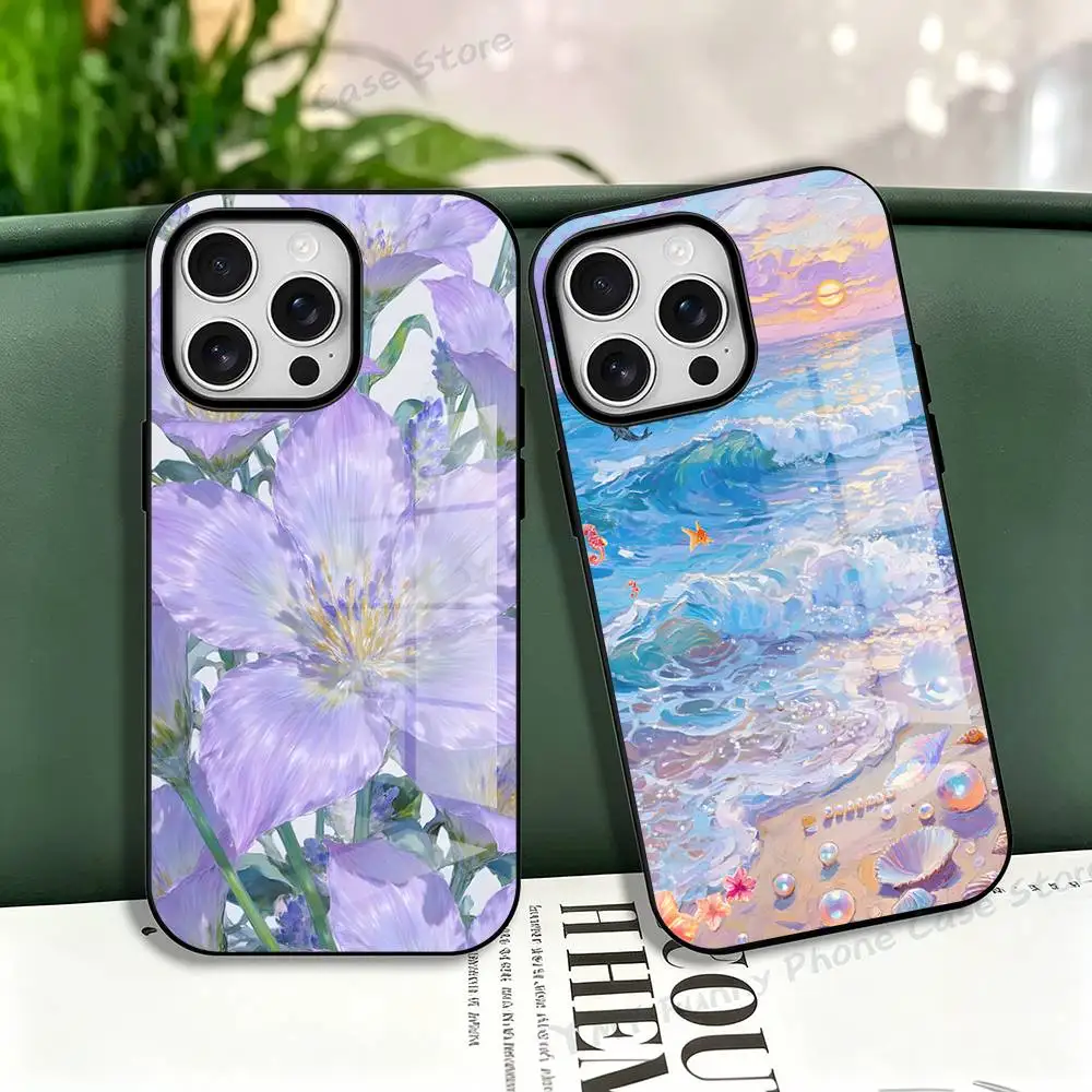 Delicate Illustrations Silicone Soft Case For iPhone 17,16,15,14,13,12,11 Pro Max For Magnetic Shell Frosted Cover