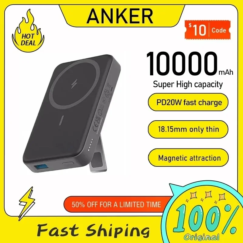 Imagem -02 - Anker-banco de Energia sem Fio Bateria Externa Carregamento Rápido Portátil Suporte Dobrável Usb Iphone 14 13 Pro 633 Maggo 10000mah