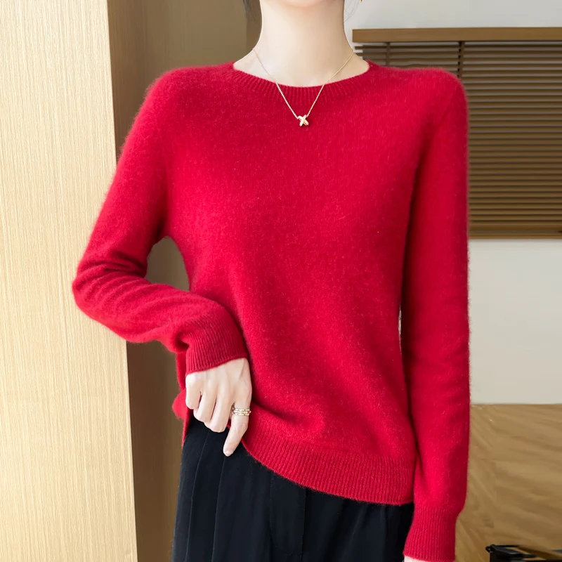 Merino Wool Sweater for Women Cashmere Tops Basic O-Neck Pullover Long Sleeve Knitwear Autumn Winter Clothing, New Fashion, 100%