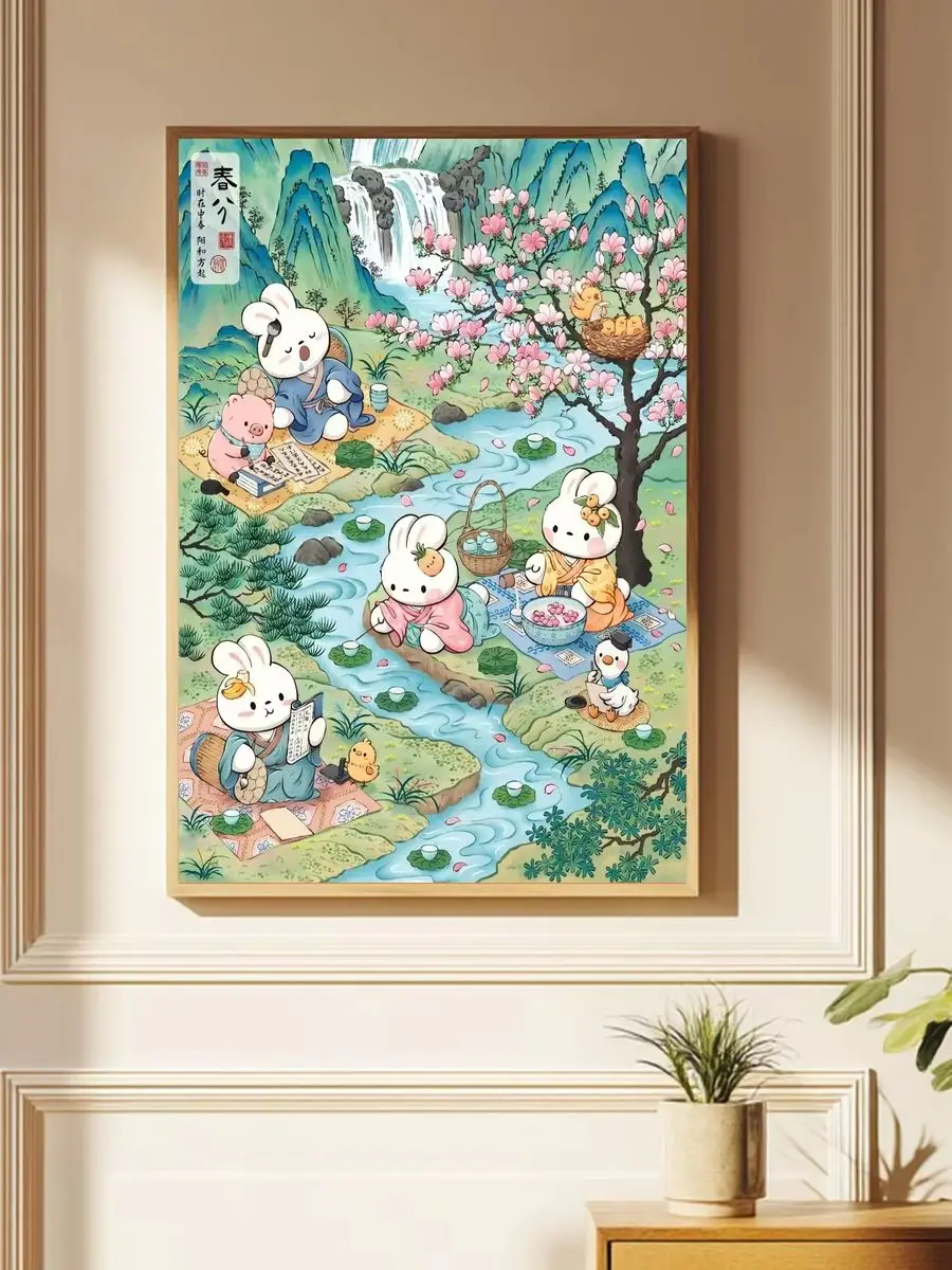 1 Stück 40x60cm/15,7x23,6 Zoll, 11Ct/14Ct Kreuzstich-Set, DIY Valentinstagsgeschenk, Stickerei-Set für Festlichkeiten, Kirschblüten-Häschen Lan – Detail 1