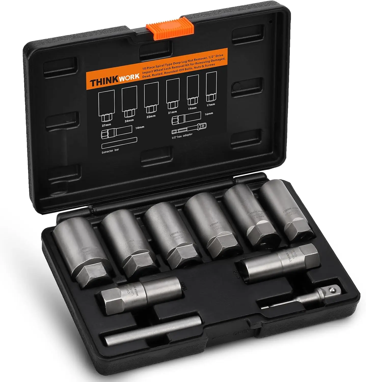 

1/2 Inch Drive Lug Nut Extractor Set, 10pcs Wheel Lock Removal Kit for Damaged, Rusted Bolts