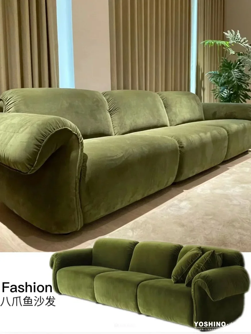 French retro octopus sofa living room simple small apartment dark green creative designer velvet fabric straight row