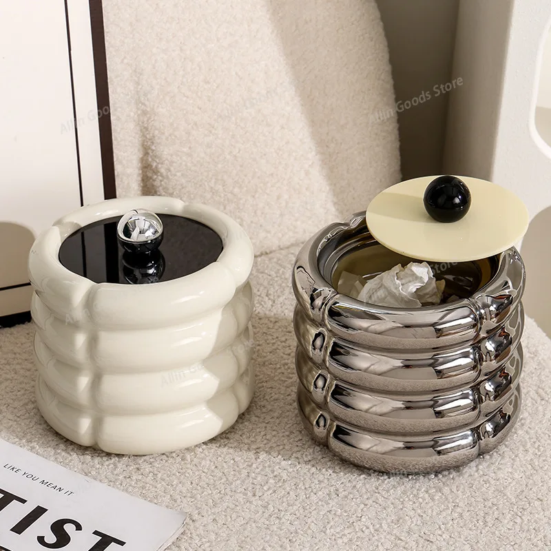 Desktop Ceramic Creative Waste Bin with Lid Stylish Household Design Living Room Household Merchandises