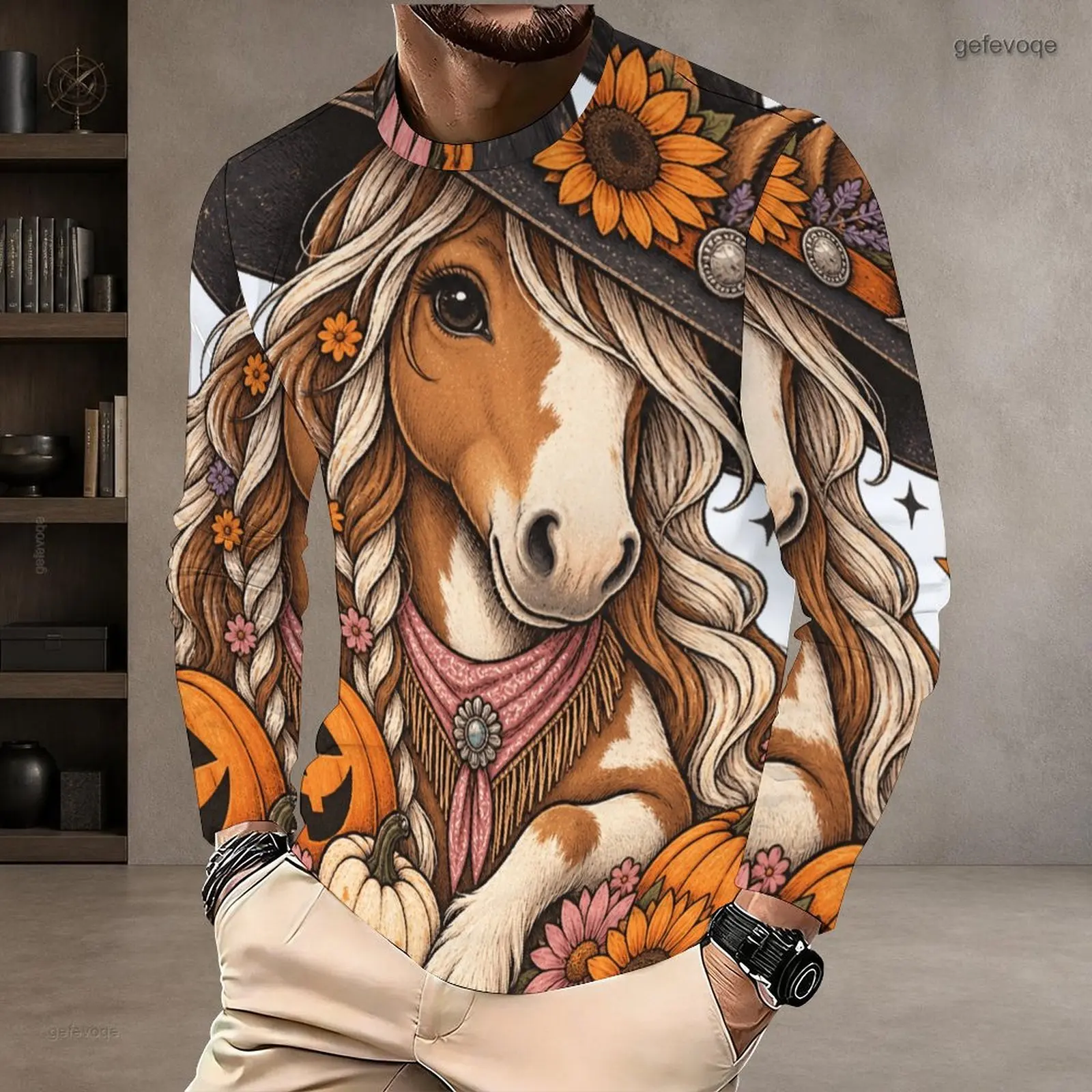 Men Round Neck Long Sleeve T Shirt Casual Tops Fashion Loose Pullover Daily Wear Shirts