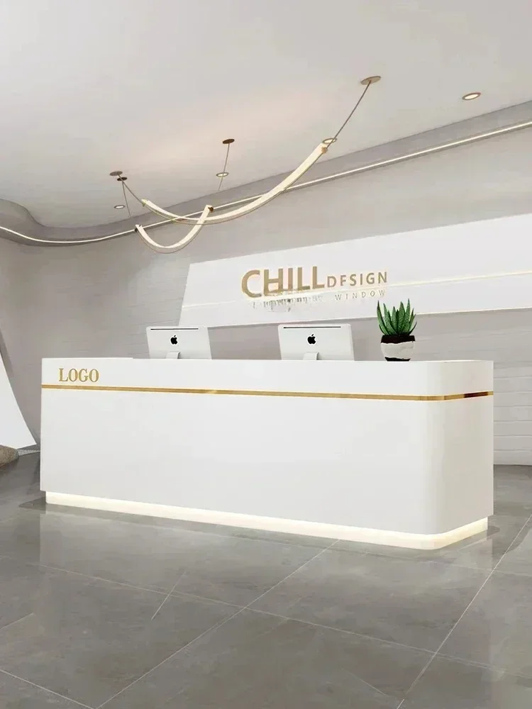 cqyBeauty  Cashier Desk Paint Marbling Front Desk Light Luxury Solid Wood Clothing Store Reception Desk