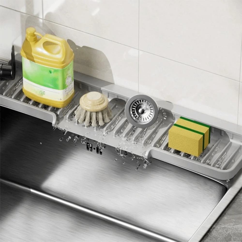 

Silicone Sink Drain Pad Foldable Narrow Edge Kitchen Sink Splash Guard Anti-slip Water Retaining Pad Countertop Drain
