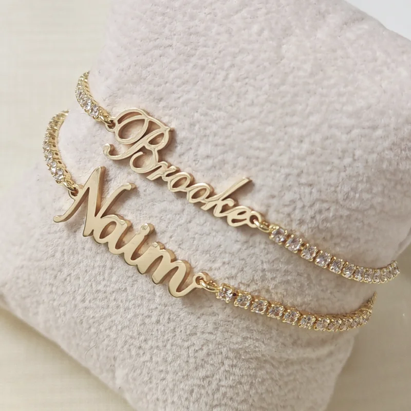 Customized Name Bracelet, Adjustable Bracelet, Zircon Inlaid DIY Name Bracelet Popular Jewelry