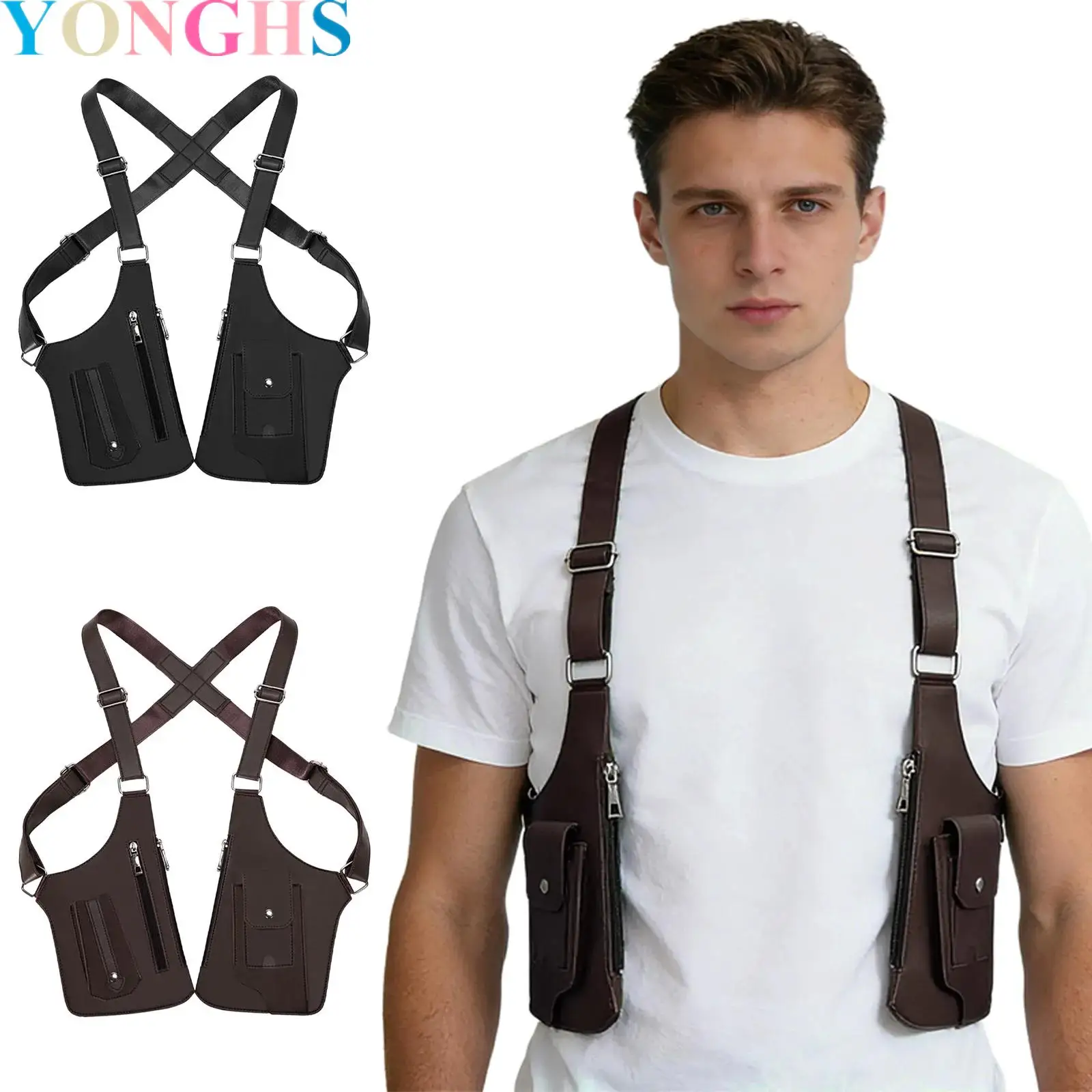 

1Pcs Double Shoulder Armpit Bag Adjustable Shoulder Straps Bag for Men Multi-pocket Bag for Outdoor Sports