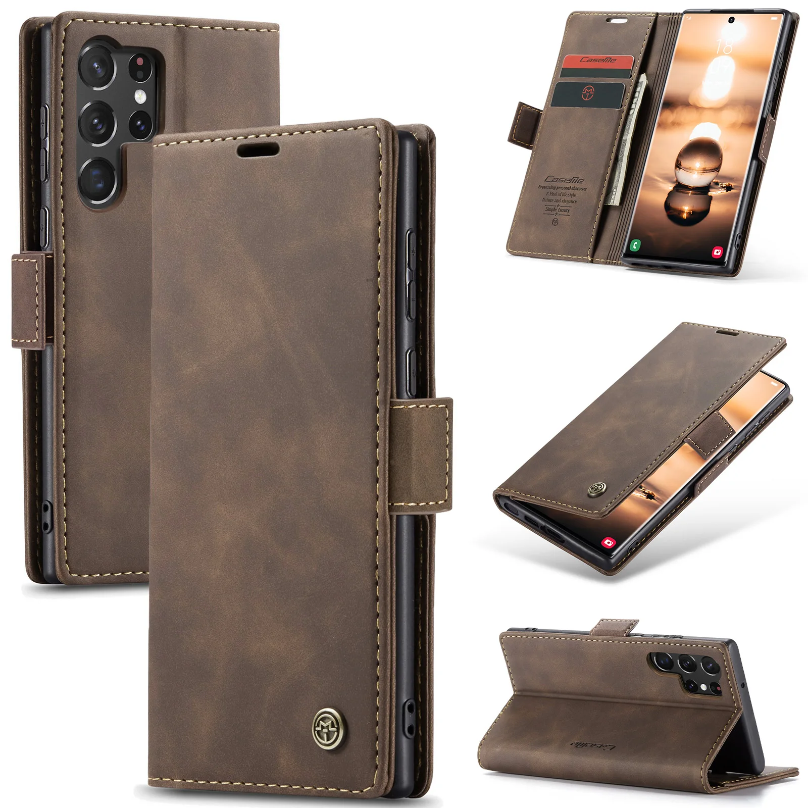 for Samsung Galaxy S23 Ultra S23+ Leather Case,CaseMe Retro Purse Luxury Magneti Card Holder Wallet Cover For Galaxy S23 5G