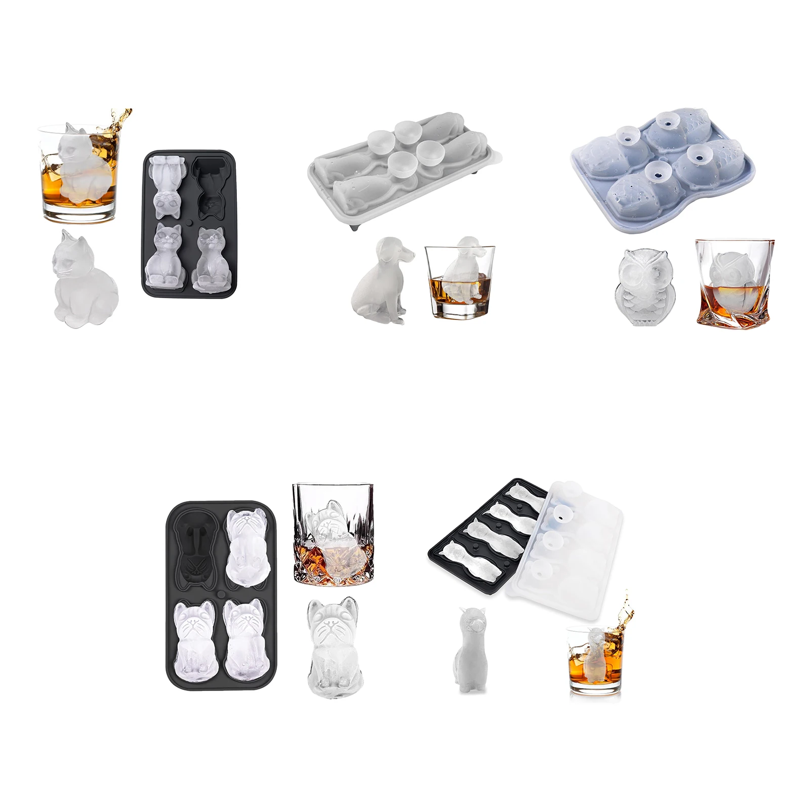 1Pcs 4-cavity Animal-shaped Silicone Ice Cube Mold with Funnel for Home Restaurant Bar Hotel