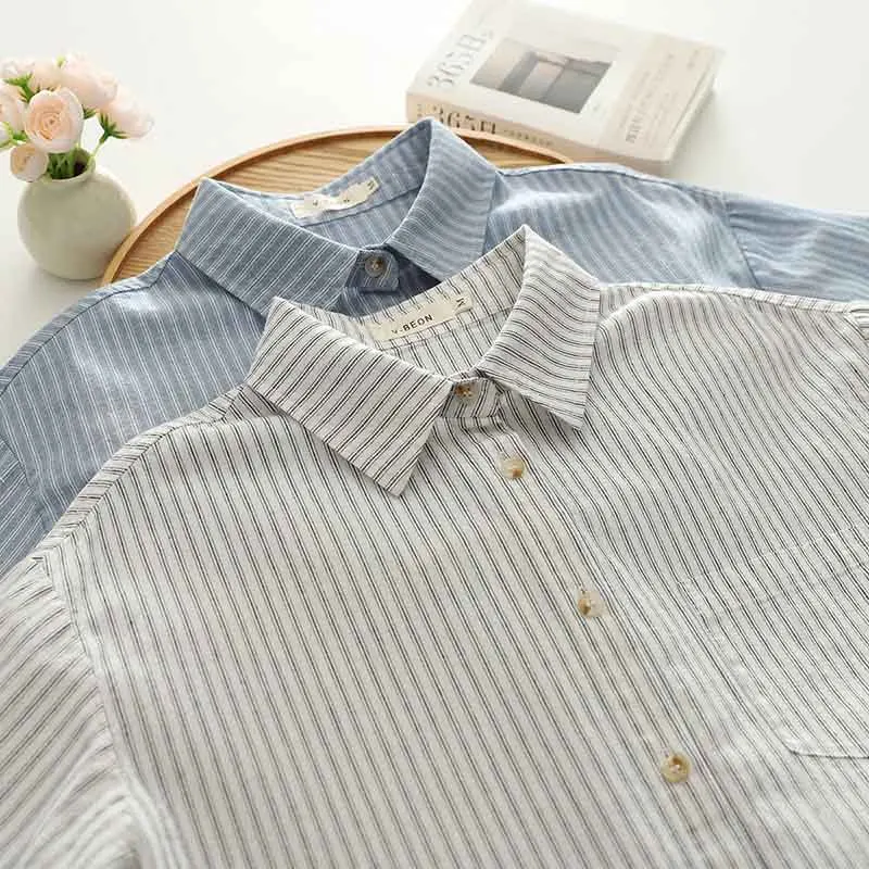 

Fashion Striped Long Sleeve Shirt for Women New Wholesale Retail Autumn Spring Cotton Tops High Quality S181