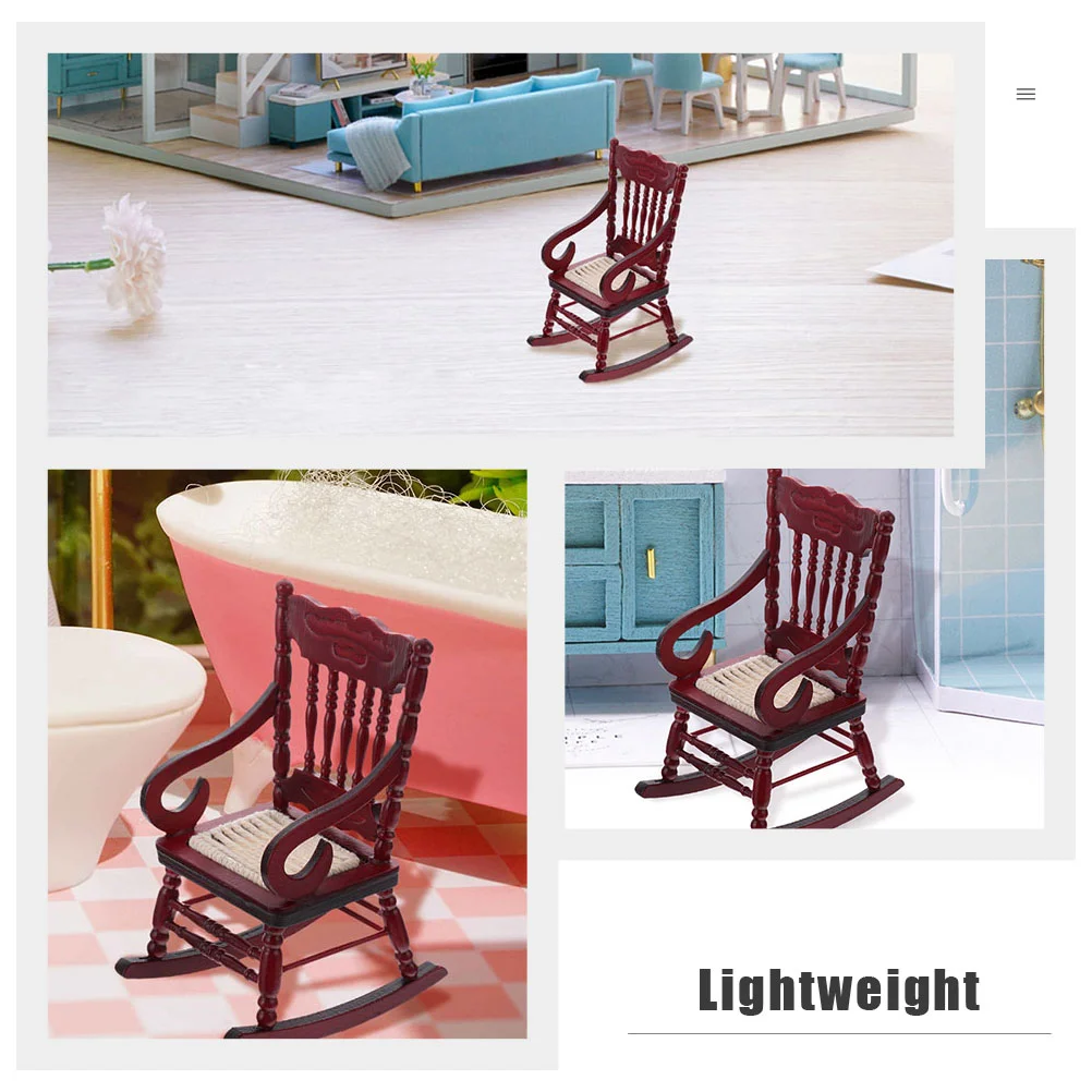 2 Pcs Model Chair Decor Mini Rocking DIY Modeling Toy Small House Miniature Furniture Accessories Wooden Baby