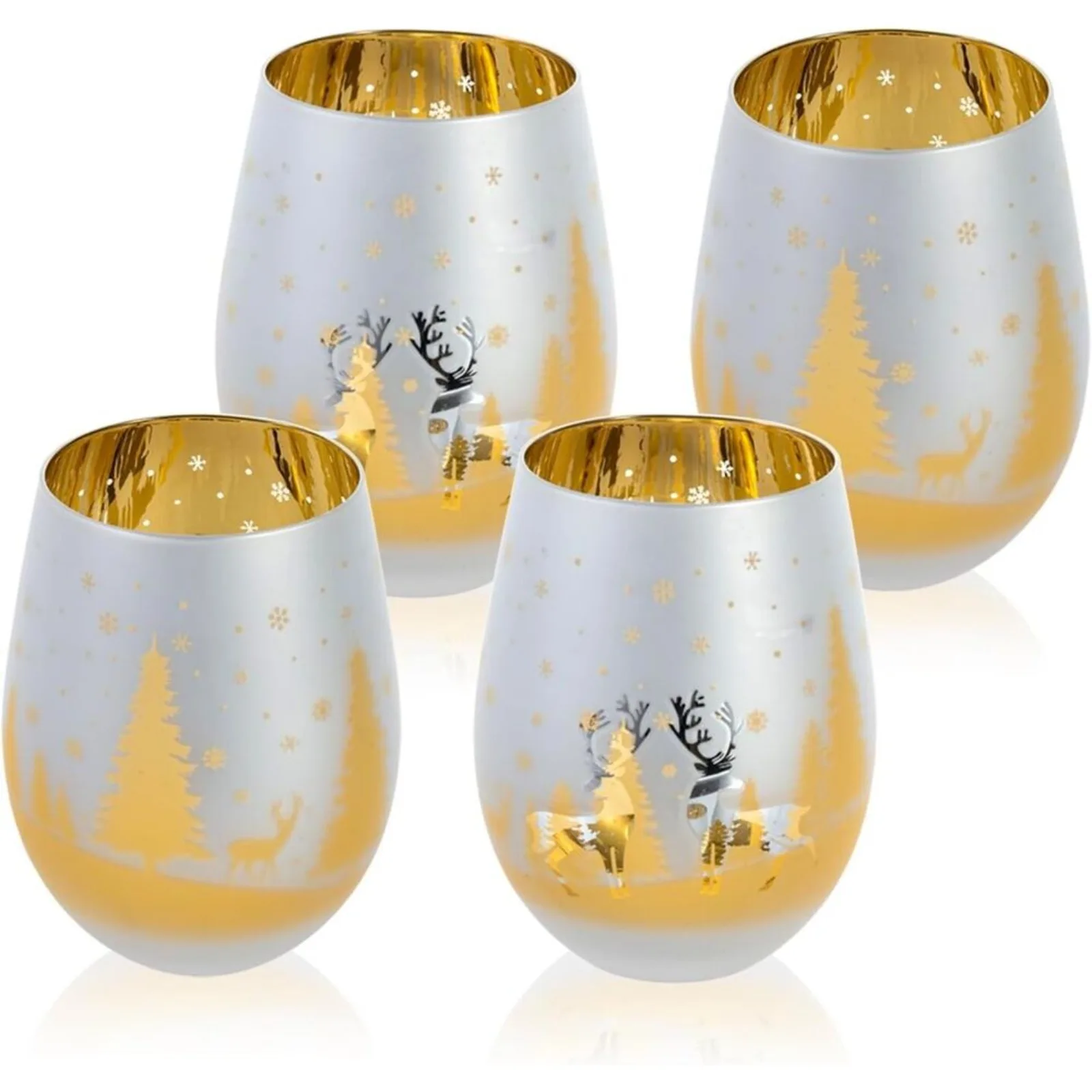 

Christmas Brass Stemless Wine Drinking Glasses, Glass Drinkware Cups, Set of 4 United States