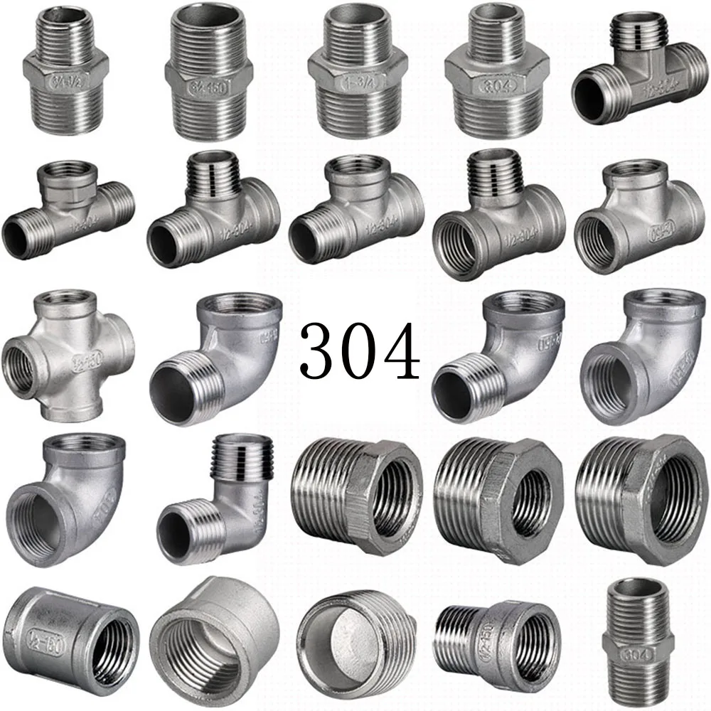 

1/2" 3/4" 1 BSP Thread Tee Elbow Docking Hex Nipple Threaded Reducer Pipe Fitting 304 Stainless Steel