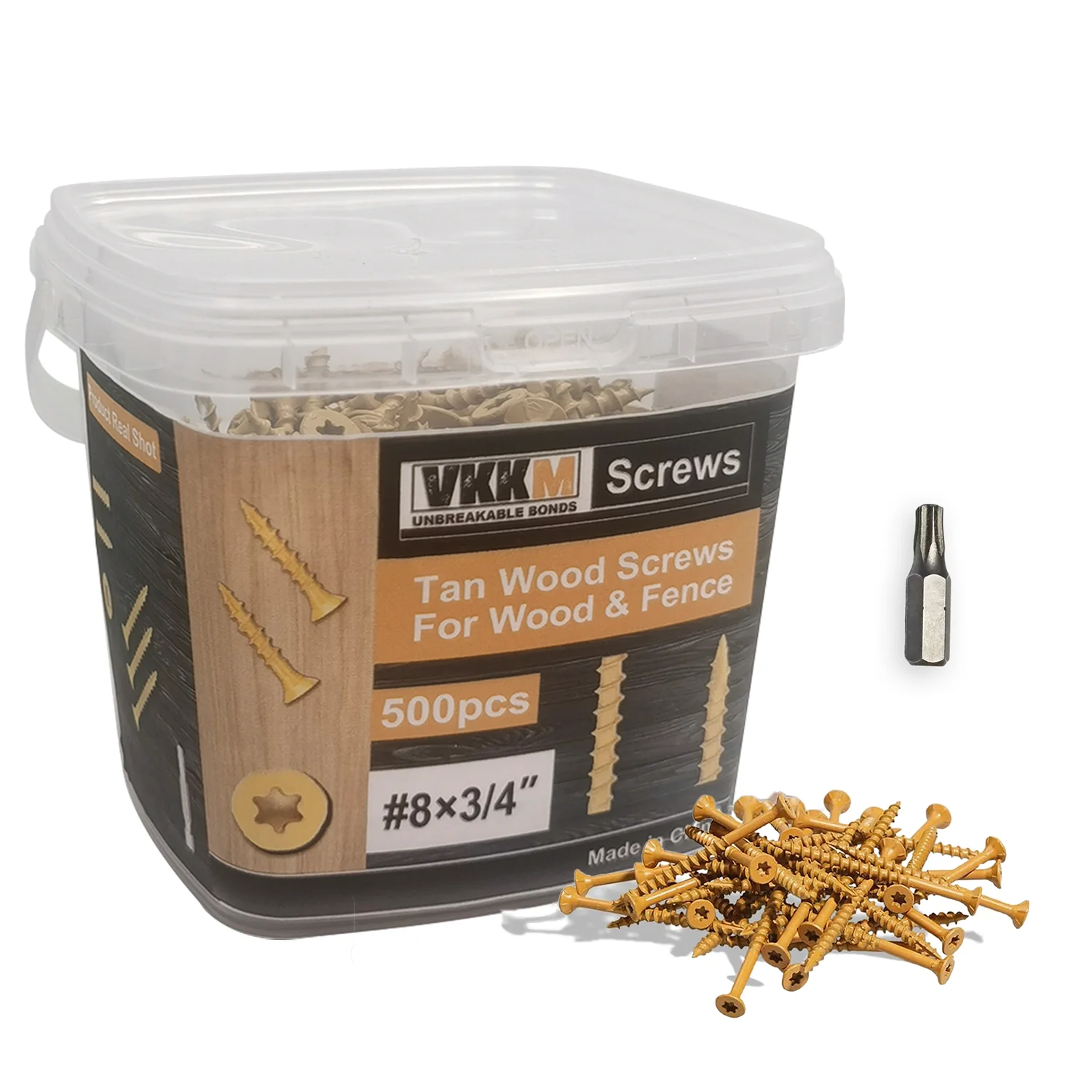 

VKKM 3/4-inch Deck Screws, Wood Screws #8* 3/4,500 Pieces, Epoxy Resin Coated, Including T25 Star Drill Bit, Yellow.