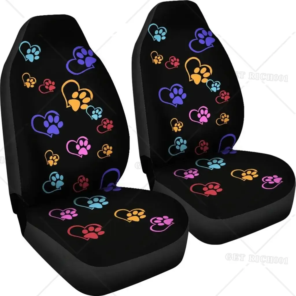 Colorful Puppies Dog Kitten Paw Print Love Heart Front Car Seat Covers Car Seat Protector for Women Girls Seat Covers Set of 2