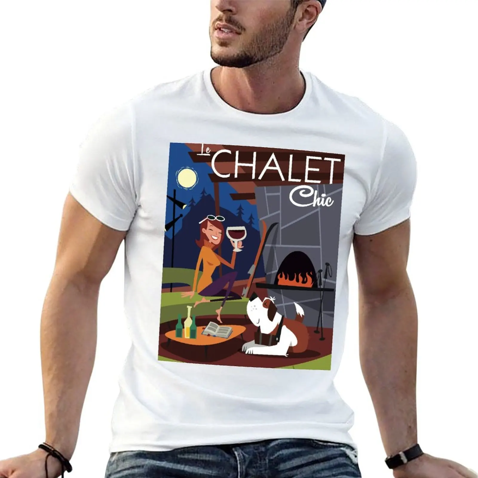

Le Chalet Chic retro poster T-Shirt mens graphic t shirts man t shirt cotton high quality T-Shirt