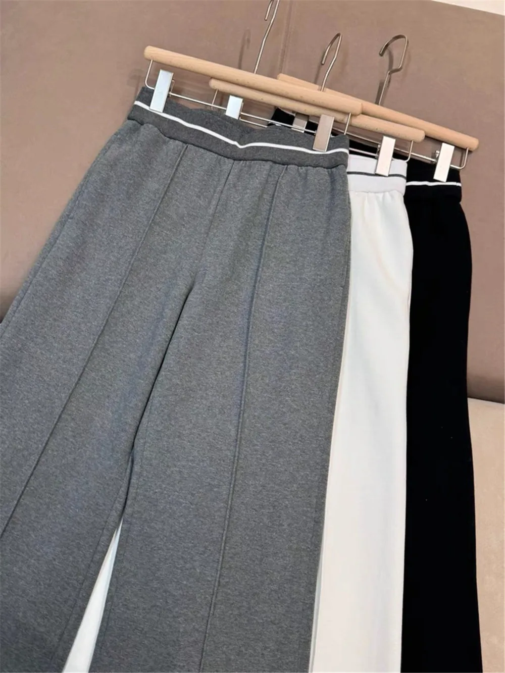 Women's Pants Elastic High Waist Straight Trousers Female Wide Leg Pants Plus Velvet/No Velvet Two Thicknesses! Autumn Winter Ne