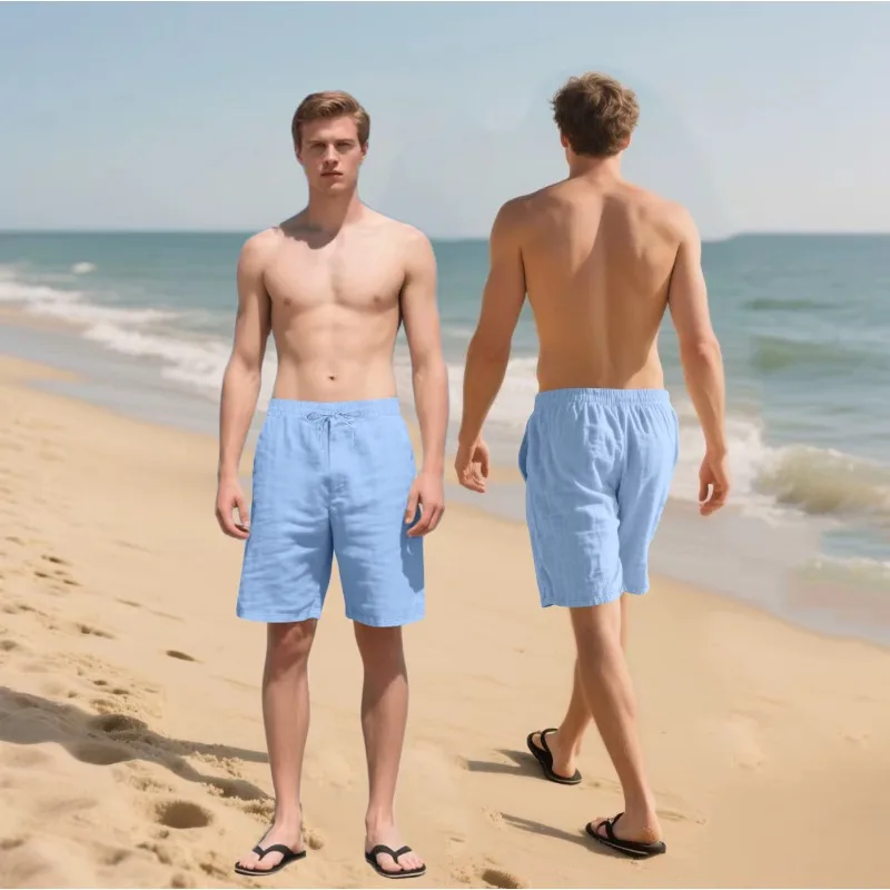 

«Мужские летние льняные повседневные шорты с 5 карманами, дышащие, свободного покроя, для занятий спортом на открытом воздухе»