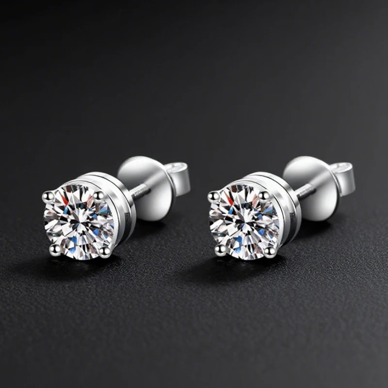 زوج من الأقراط المويسانتي الفضية عيار 925 البسيطة بأربعة مخالب للرجال والنساء، مناسبة للارتداء اليومي والزواج #2